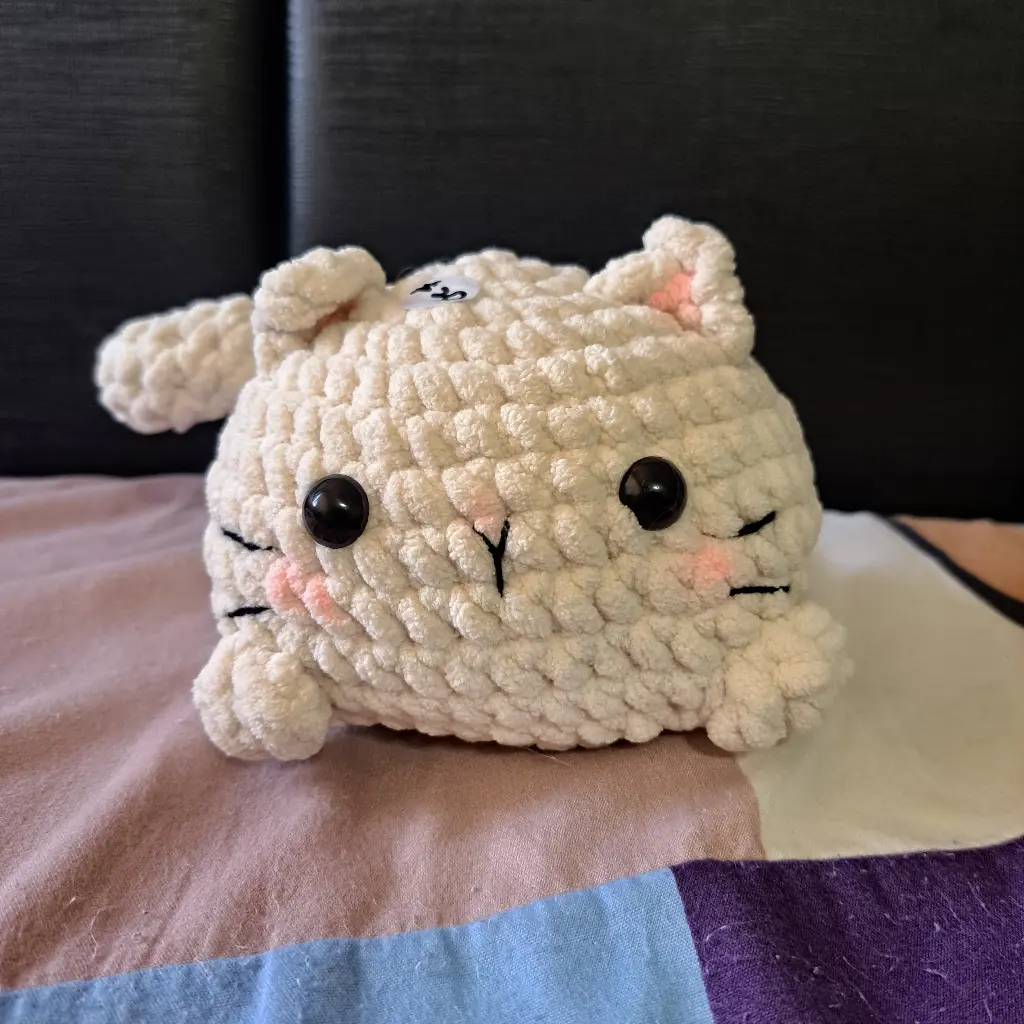 Big Crochet Beige Bun Cat Plush