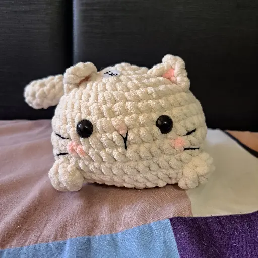 Big Crochet Beige Bun Cat Plush