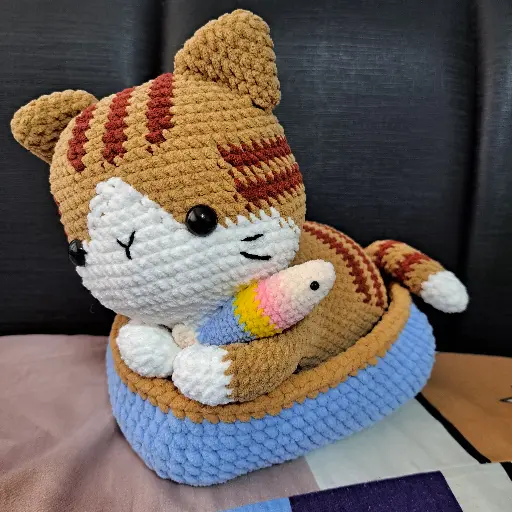 Crochet Cat in Basket Plush
